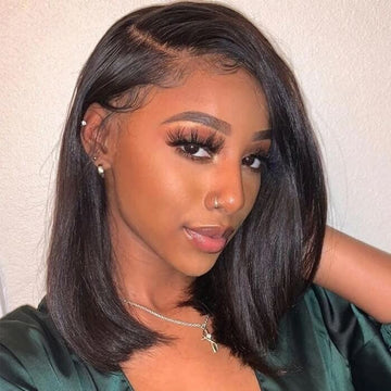 GS Virgin Hair Short Straight Lace Frontal Bob Wig With Baby Hairs Along The Hairline 100% Human Hair Without Bangs